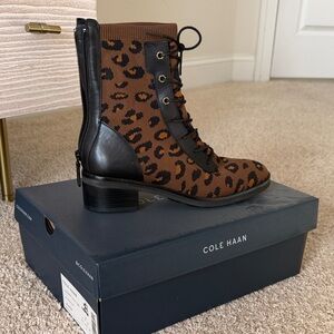 Cole Haan Animal Print Lace-Up Ankle Boots